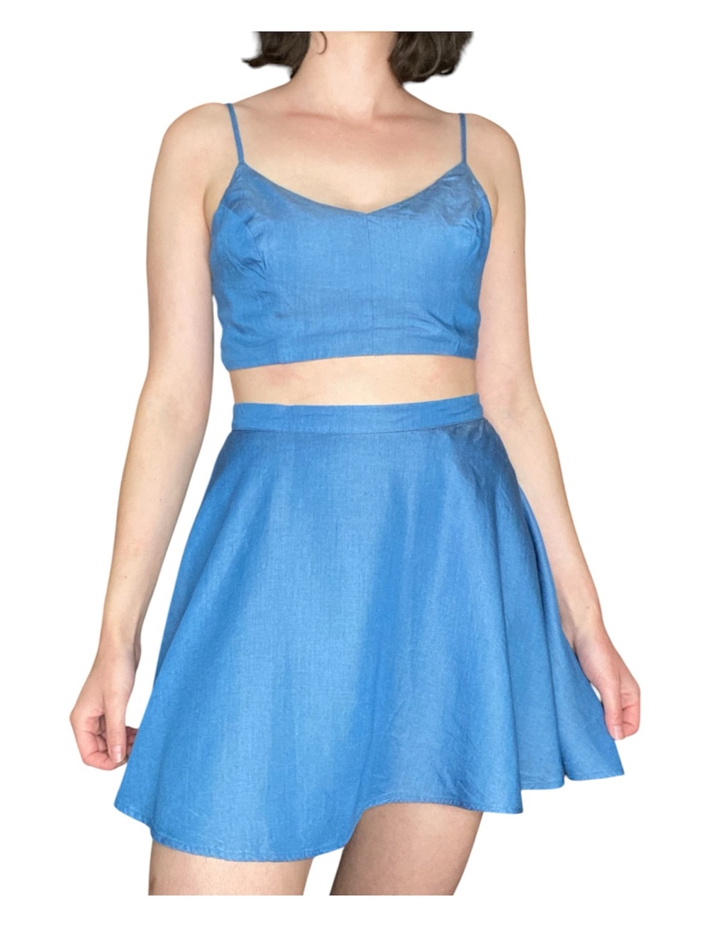 Lulu's Bright Blue Circle Skirt with Matching Crop Top - Size Medium - Picture 3 of 4